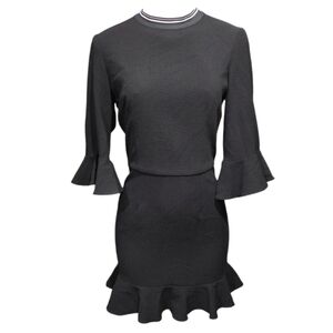 Rebecca Vallance Billie Black Long Sleeve Textured Ruffle Hem Mini Dress